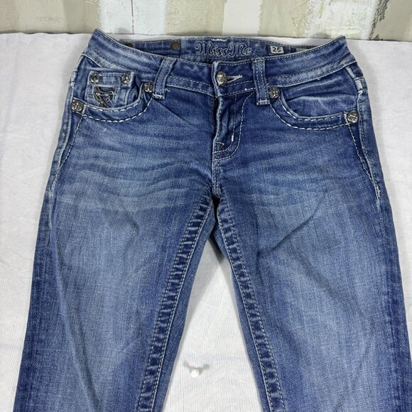 Miss Me Skinny Jeans Womens Blue Deinm Studded Whiskering Pockets Outdoor 25 - Picture 3 of 16